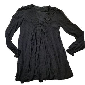 Zara Black Swiss Dot Chiffon Mini Dress Sz XXL